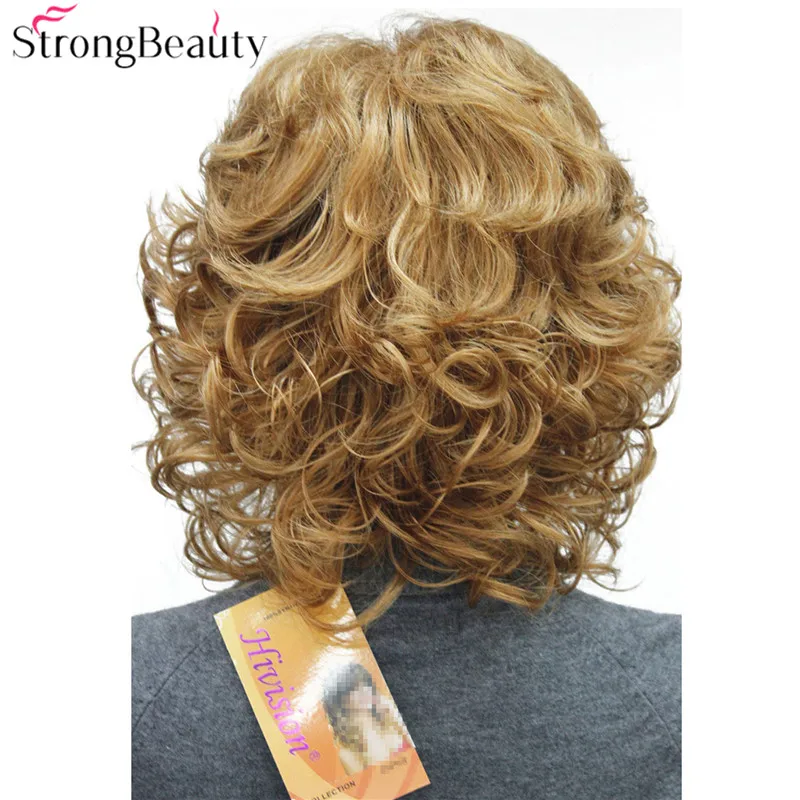 Online StrongBeauty medias pelucas rizadas sintéticas para mujer pelo rubio Negro Borgoña muchos colores para elegir