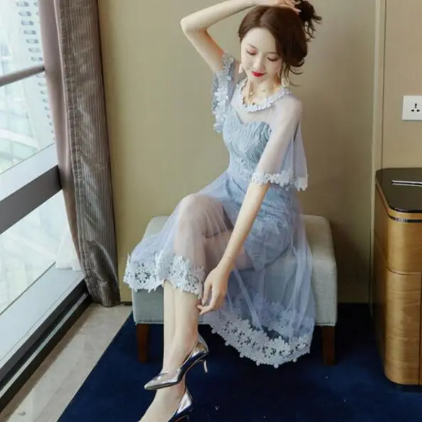 Летние женские прозрачные вечерние платья из сетчатого кружева Mujer Vestidos Longo Corchet элегантные шикарные женские цветочные платья DV439