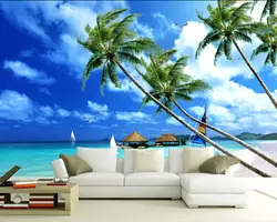 Пользовательские настенные росписи Пейзаж, пляж росписи для гостиной, спальни ТВ фоне стены водонепроницаемый винил papel де parede