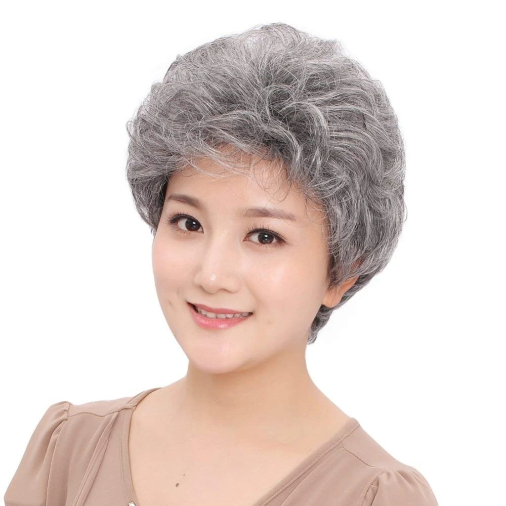Bestung 女性ショートカーリーヘアウィッグ合成グレーナチュラル本格ヘアウィッグふわふわ女性のための Aliexpress