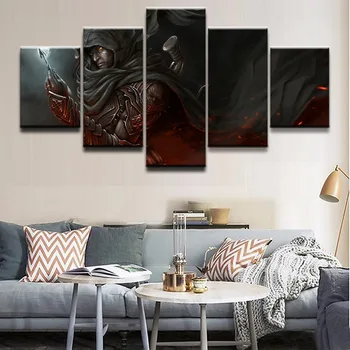 

Modern Canvas Painting Framework Unique Wall Art gift Picture Home Decor Bedroom 5 Panel Demon Hunter Poster Print On Canvas
