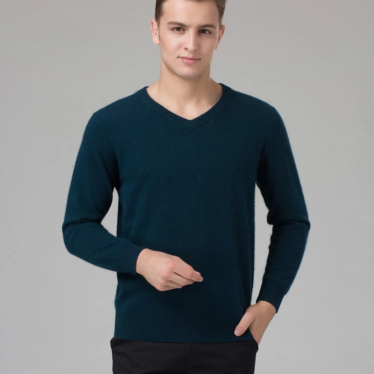 Sweater Man 100% Cashmere and wool Knitted Winter Warm Pullovers V-neck Long Sleeve Standard Sweaters Male Jumper 8Colors Tops