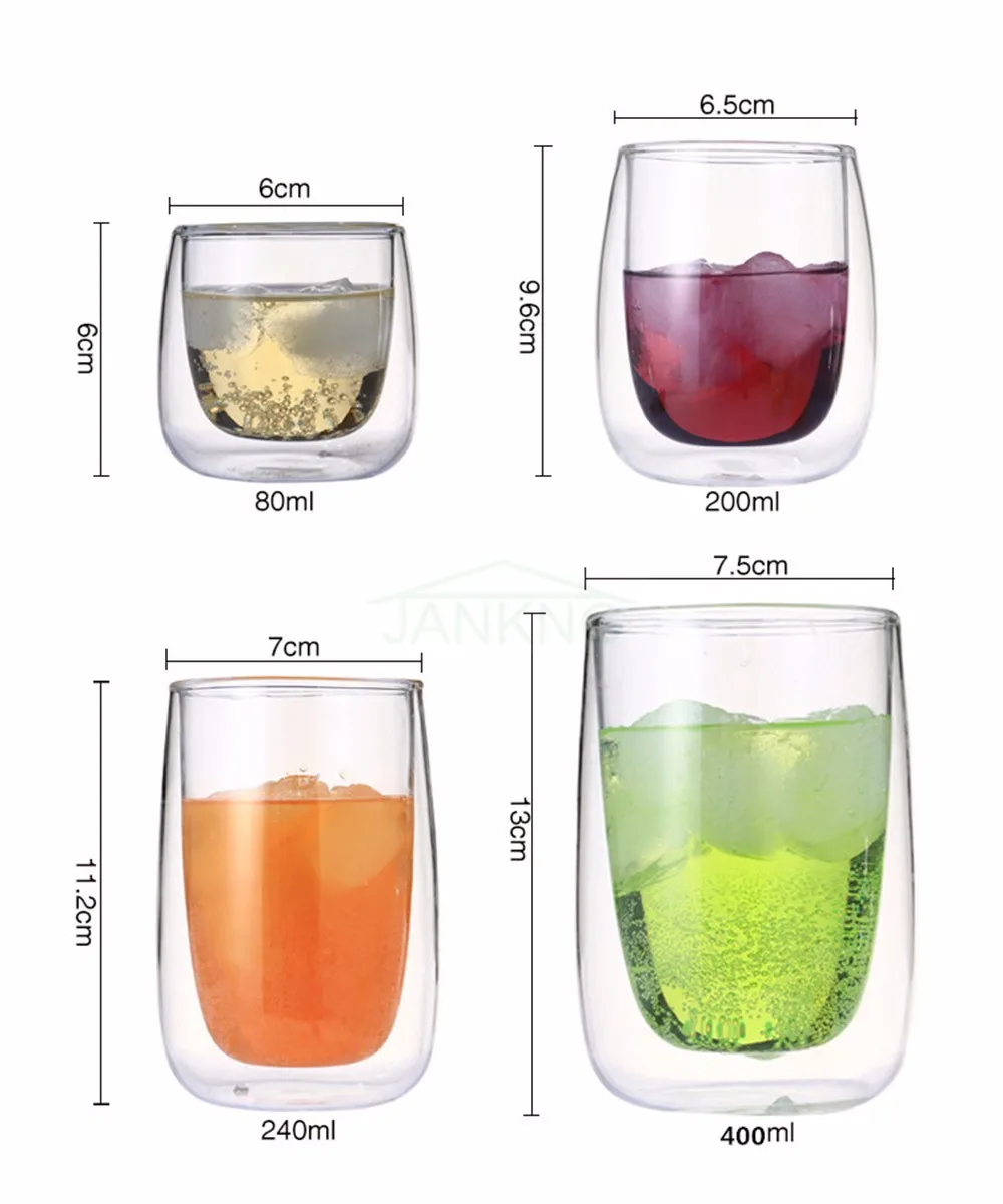 JANKNG 1 шт., прозрачная термостойкая стеклянная чашка ручной работы с двойными стенками, чашка для чая, напитков, Кружка для здорового напитка, кофейная чашка, изолированное прозрачное стекло