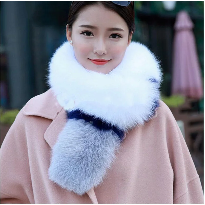

Real Fox Fur Scarf Winter Warm Natural Solid Fox Fur Collar Long Fashion Natural Fur Scarves Hat Design Size Scarf Collar S#16
