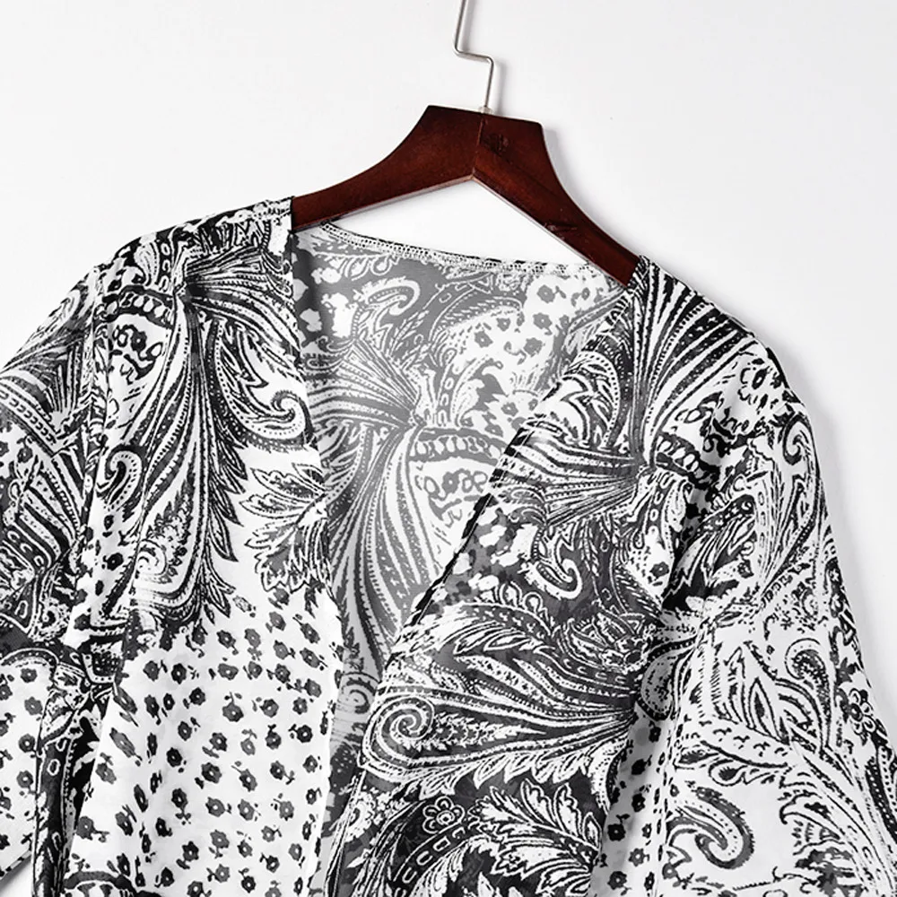 Women Ethnic Print kimono Cover Summer Blouse Tops Suit Bikini Swimwear Beach Swimsuit Smock Blusas Mujer 2019 #5T