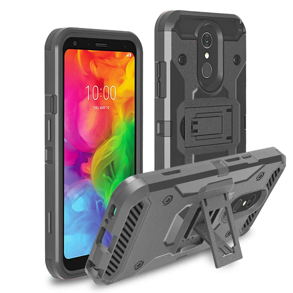 

Hybrid Armor Tough Case For LG Q7 Heavy Duty Anti Drop Protective Belt Swivel Clip Holster Cover For LG Q7 / Q7+ Plus / Q7 Alpha