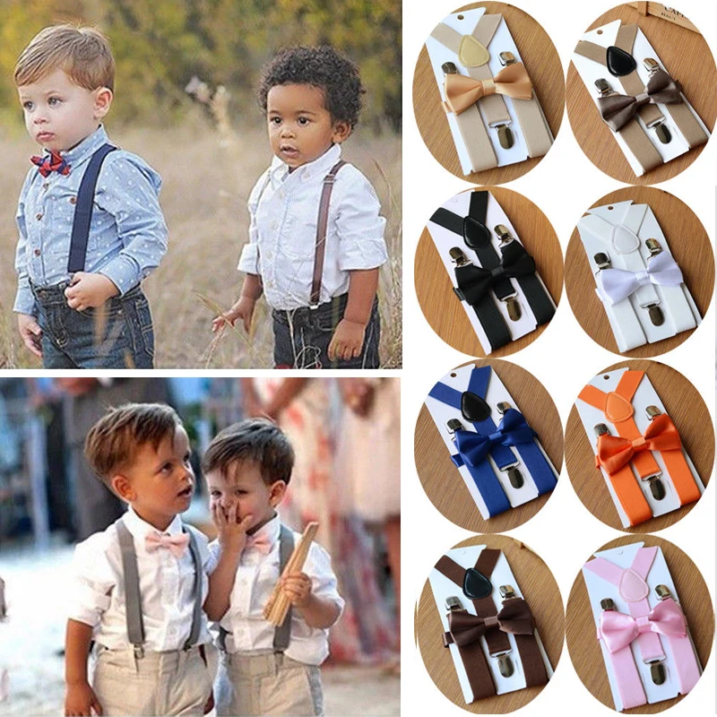 Костюм на подтяжках и галстуке-бабочке для маленьких мальчиков, комбинированный смокинг, свадебные аксессуары