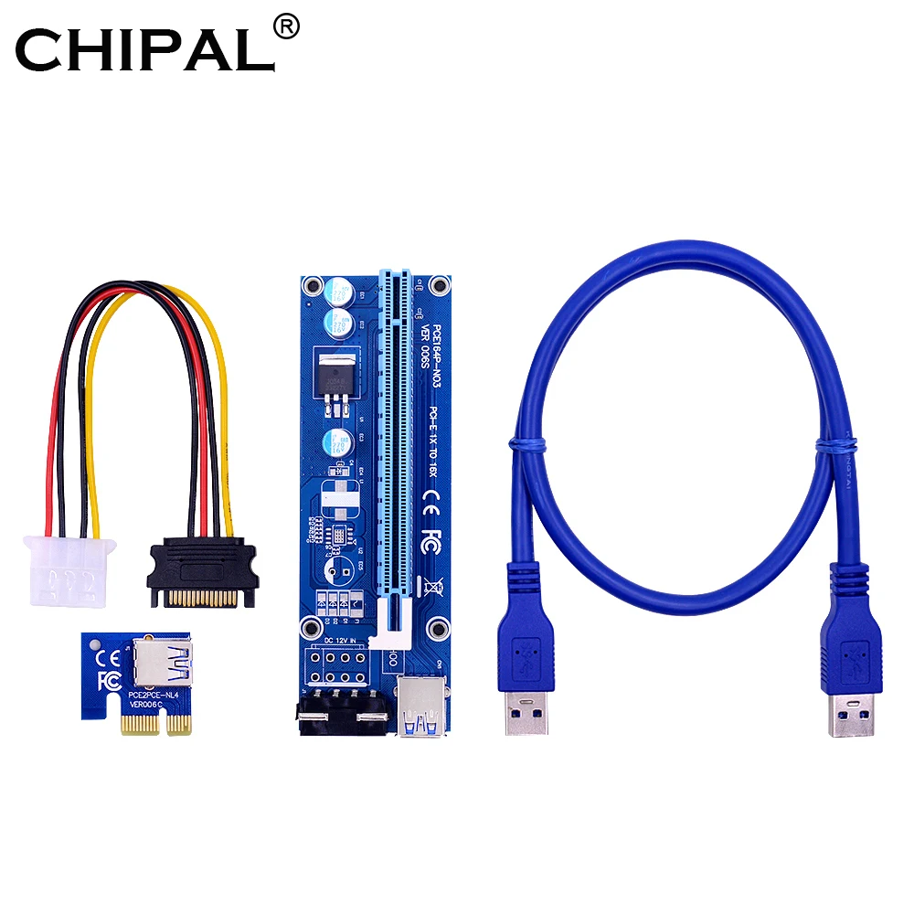 CHIPAL 20 шт. VER006S PCI Express E 1x 16x Райзер карта 60 см USB 3 0 кабель SATA к 4 контактному шнуру