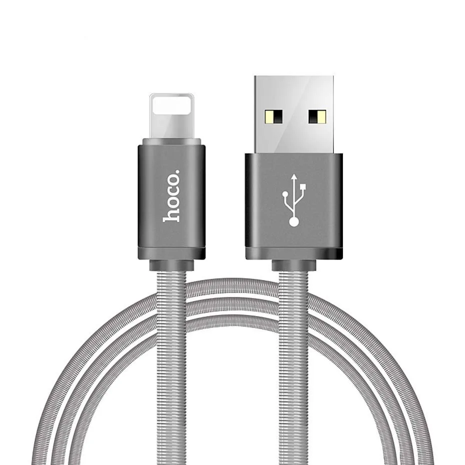 НОСО Металлическая Пружина Оплетка Зарядный USB Кабель для Apple Lightning iPhone iPad Зарядное устройство Шнур для Мобильного Телефона OTG Провод для Синхронизации Данных Зарядка ЮСБ Шнур для Айфона Айпада - Цвет: Tarnish