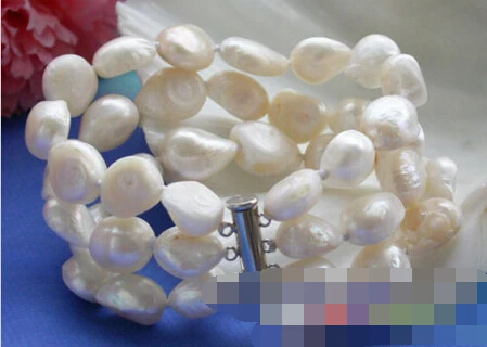 

free shipping 01100 3row white baroque freshwater pearl bracelet