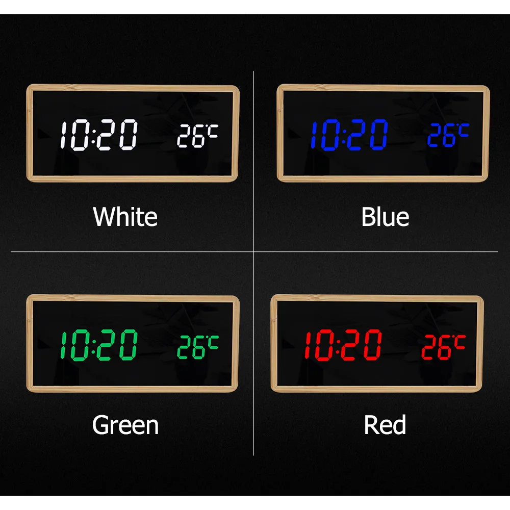 Деревянный цифровой зеркальный будильник светодиодный дисплей Температура цифровые часы настольные управление звуками ночной Светильник