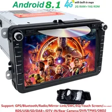 Android 8.1 8 “2din Car DVD per VW POLO GOLF 5 6 POLO PASSAT B6 CC JETTA TIGUAN TOURAN EOS SHARAN SCIROCCO CADDY con 4 GGPS Navi