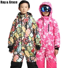 RAY GRACE/зимний костюм с принтом для мальчиков и девочек; лыжный костюм; сноуборд; спортивная одежда для детей; водонепроницаемая ветрозащитная верхняя одежда