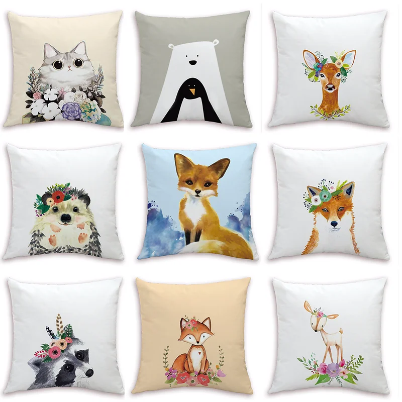 Simple Cute Animal Pillow Super Soft Cotton Linen Cushion Animal Pillow
