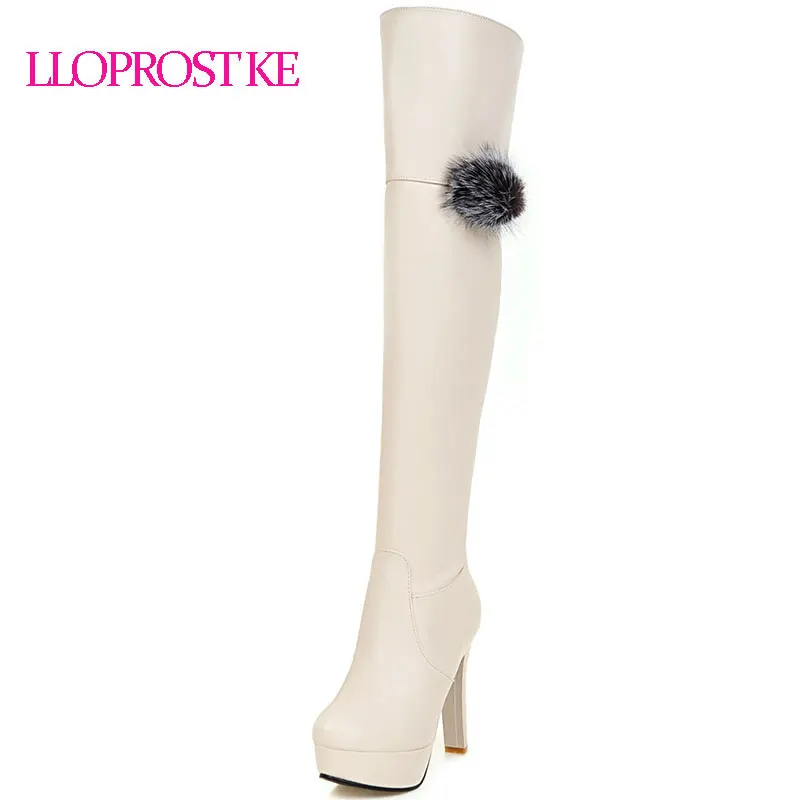 

LLOPROST KE Women Over The Knee Boots Sexy High Heel Thin Heel Platform Round Toe Long Boots For Woman Big Size 32-43 MY091