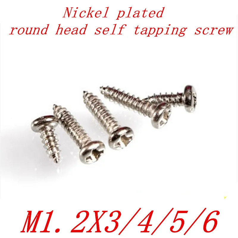 

1000Pcs M1.2*3/M1.2*4/M1.2*5/M1.2*6 1.2mm nickel micro electronic screw phillips round pan head self tapping screw