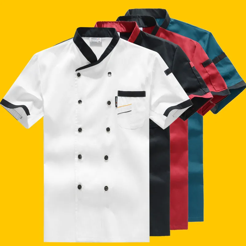 

New Chef's Breathable Outfit Summer Wear Work Clothes Men and Women Overalls Coats Hotel Chef Black Jacket Uniform