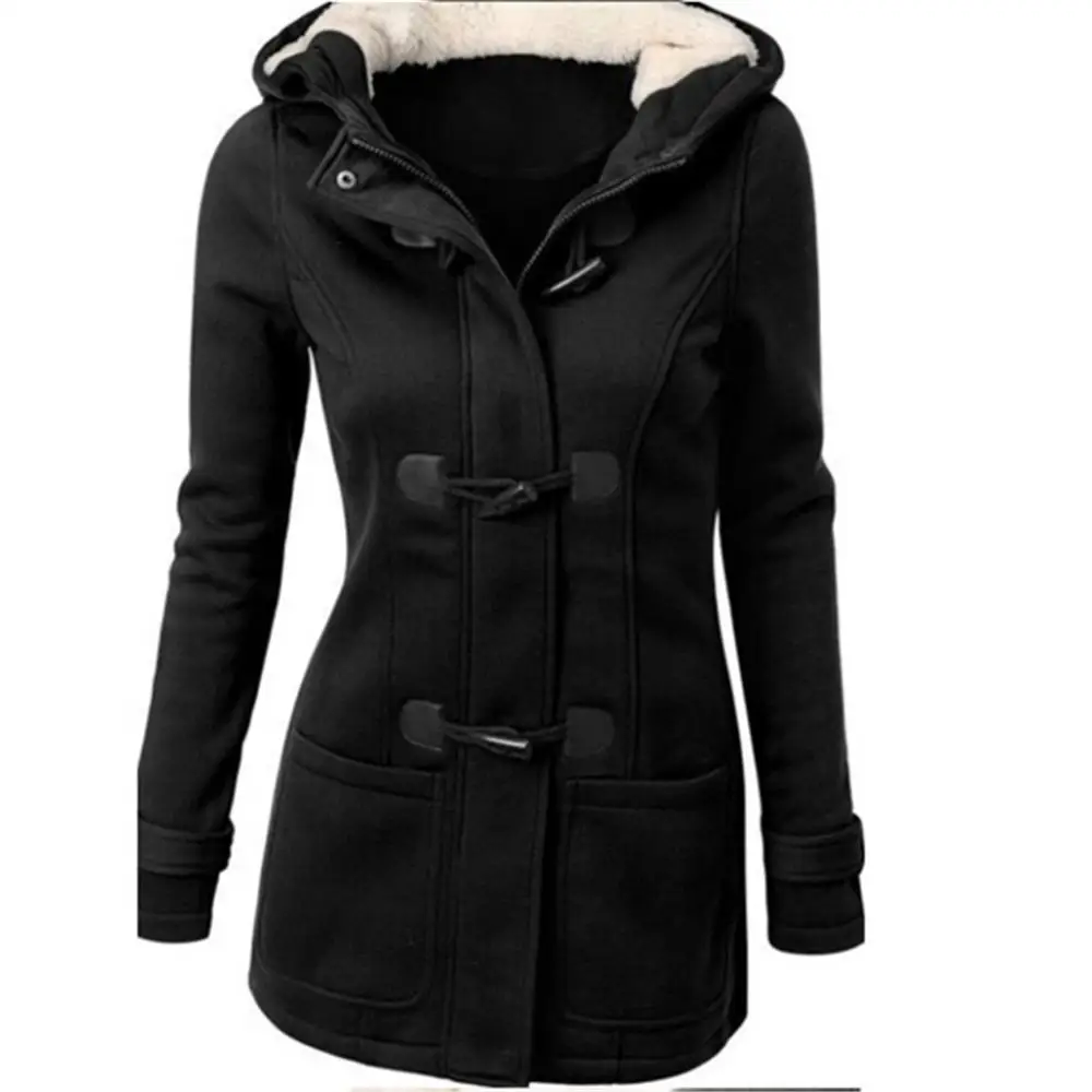Особенно длинное пальто для женщин, весеннее осеннее пальто, женское длинное пальто с капюшоном и роговыми пуговицами, верхняя одежда, плащ - Цвет: Черный