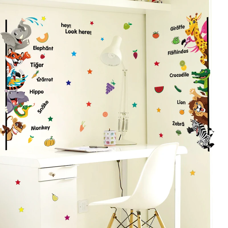 SK7042 الكرتون الحيوانات ملصقات جدار DIY الأطفال جدارية الشارات للأطفال غرف الطفل خزانة غرفة النوم باب الديكور
