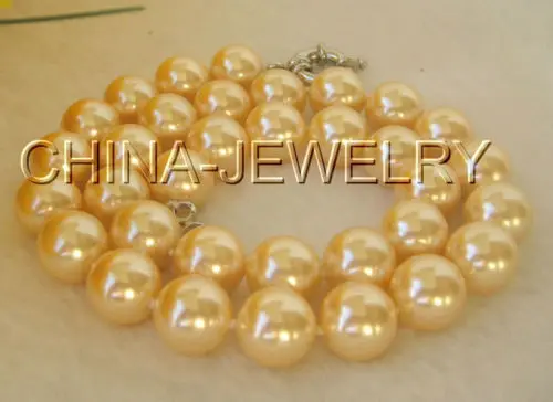 

FREE SHIPPING HOT sell new Style >>>>Beautiful 17" 12mm perfect round golden south sea shell pearl necklace