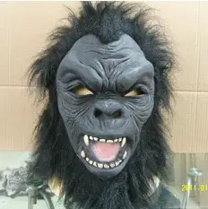 Черный Шимпанзе обезьяна маска капюшон с волос Необычные платья обезьяна шимпанзе Маска латекс маска Хэллоуин ужас карнавал-маскарад