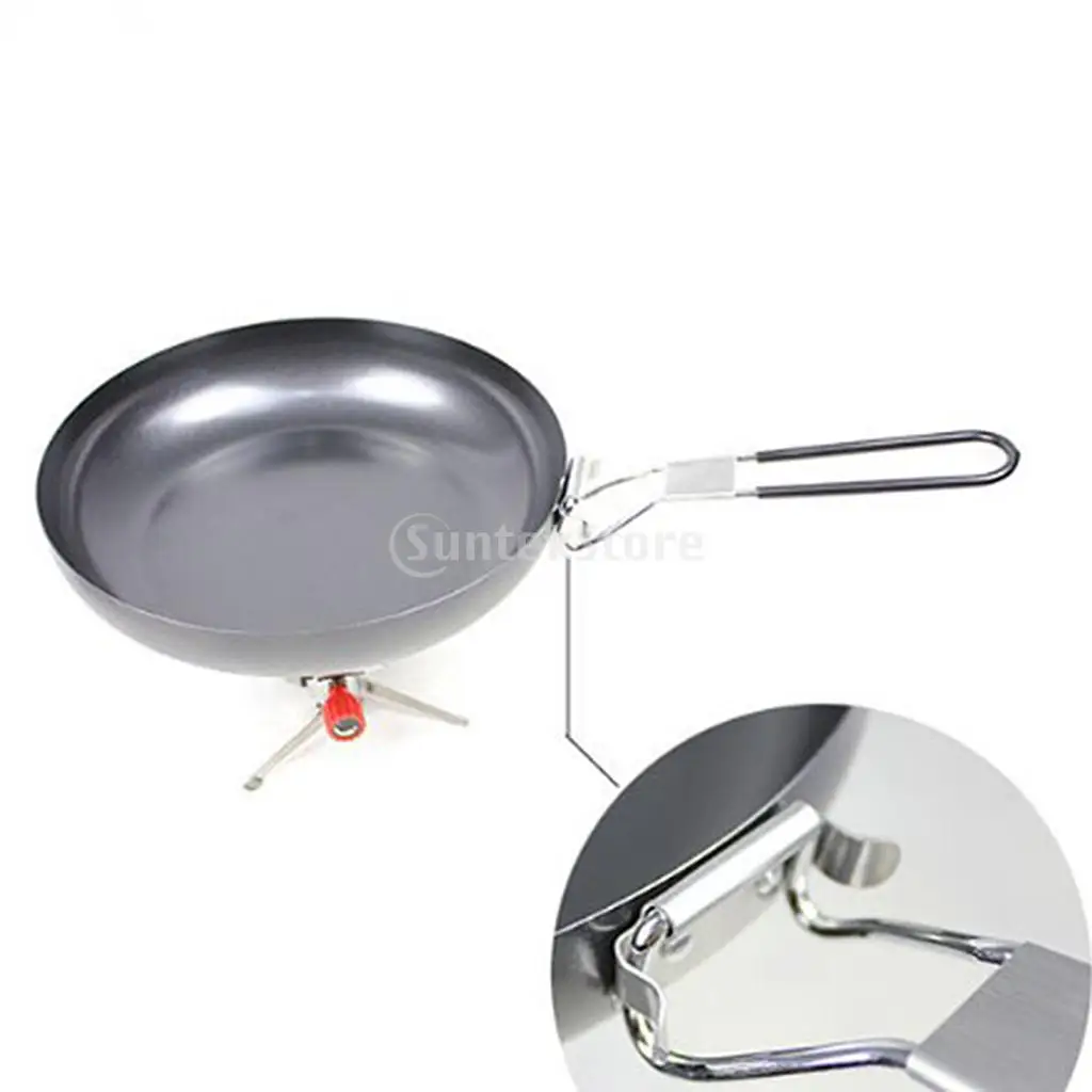 Non-stick Iron Frying Pan Outdoor Portable Camping Folding Pot Cookware with Folding Handle