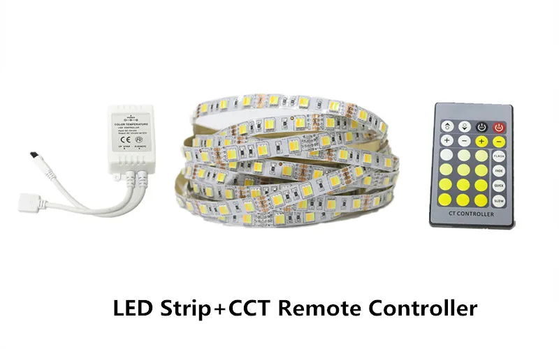 Двухцветная светодиодная лента 5050/5025 холодный белый+ теплый белый CW/WW 12 V полоса 5 M+ пульт удаленного управления, cct контроллер+ 12 V 3A блок питания - Испускаемый цвет: Strip With Remote