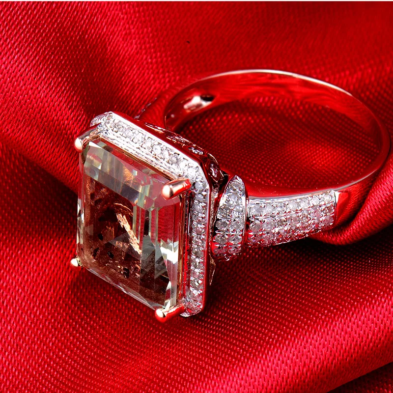 Lanmi женское прекрасное ювелирное блестящее Изумрудное кольцо 10x12 мм аметисты, бриллианты обручальные кольца 14 к розовое золото женские ювелирные изделия G00326