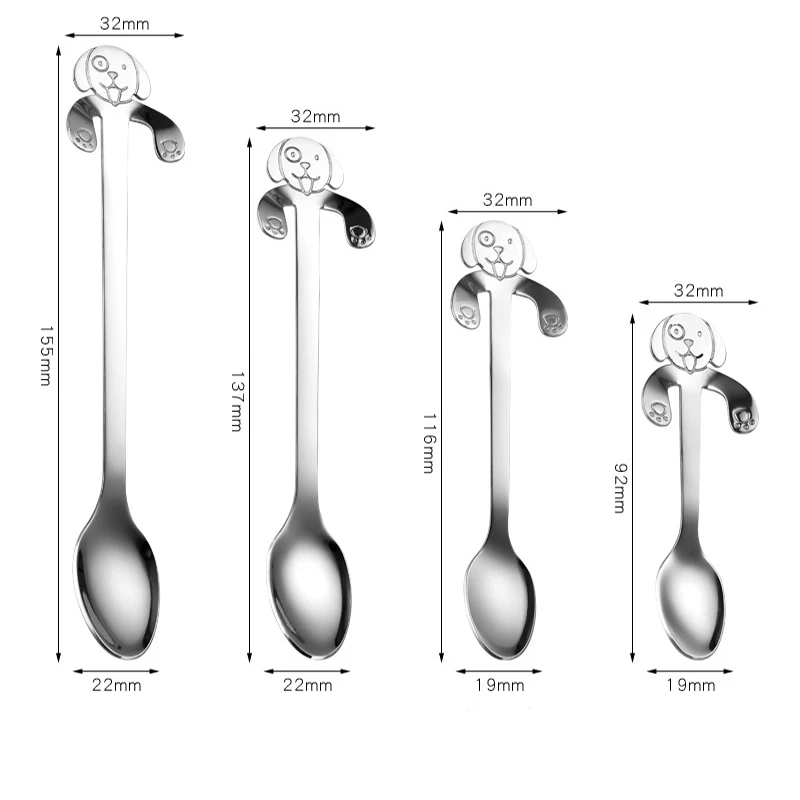 Кофейная/чайная ложка из нержавеющей стали, мини-собачка, серебряная, с милой мультяшной ручкой, десертная ложка, с длинной ручкой, столовые приборы со льдом, приборы для питья