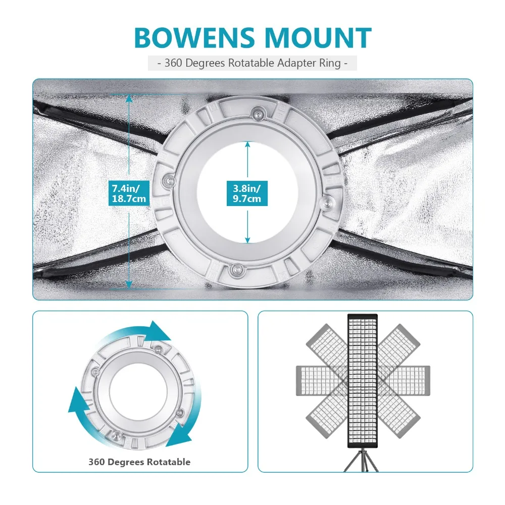 Neewer 14 х 63 дюйма / 35 х 160 см Сотовый ящик с сотовой решеткой и креплением Bowens Speedring для вспышки Speedlite Studio Flash