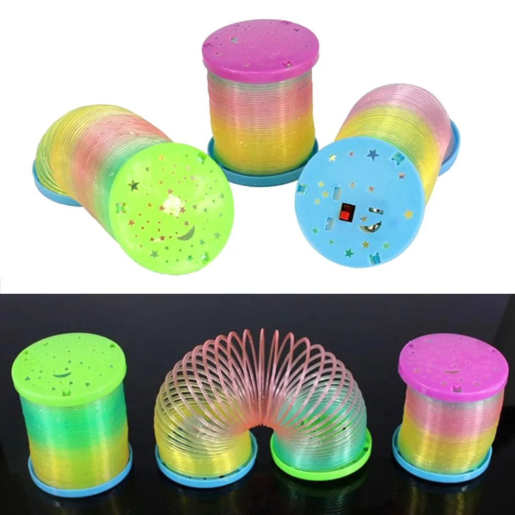Kids Plastic Lighted Rainbow Spring Toy Children Funny Flash Circle Stretchy Coil Toy Gifts