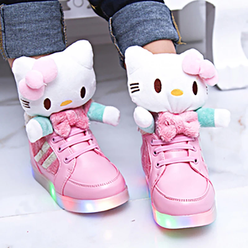 New Hello  Kitty  Kids Shoes  LED Sneakers For Girls  Shoes  