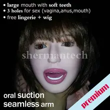 Semi-solid inflatable oral sex doll beautiful large mouth blowjob auto suction pump doll with 3 holes for sex free shipping DHL