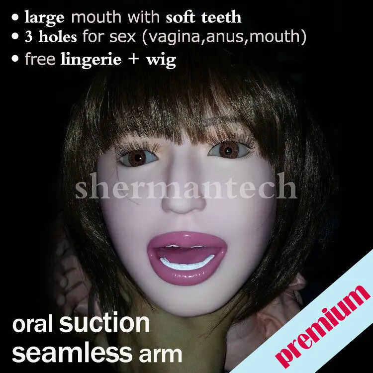 Semi solid inflatable oral sex doll beautiful large mouth blowjob auto suction pump doll with 3 ...