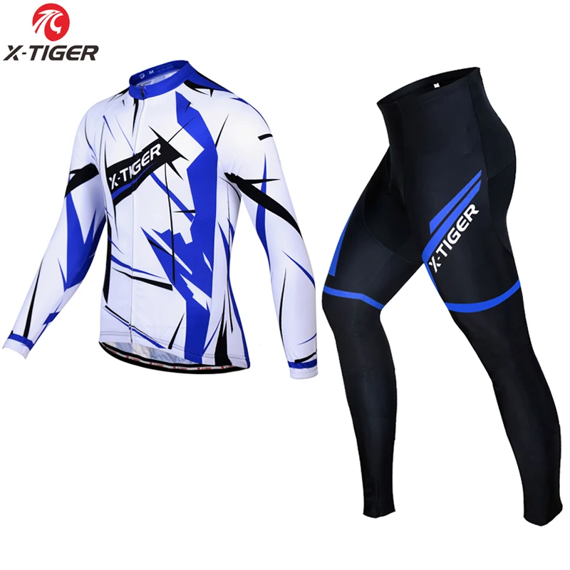 Зимняя Теплая Флисовая велосипедная Футболка X-Tiger с длинным рукавом, одежда для велоспорта - Цвет: Jerseys and Pant