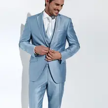 Новое поступление смокинг жениха светло-голубой костюм жениха Свадебные/ужин Костюмы Best Man жениха(пиджак+ штаны+ галстук+ жилет) B333