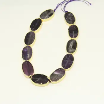 

20x30mm Oval Natural Purple Quartz Middle Drilled Spacer Charms,Polished Raw Crystals Plating Gold Bails Slice Beads Bracelet