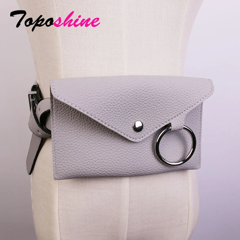

Toposhine Women Waist Bag Solid Color Women Belt Bags Black White PU Leather Mini-bag Long Belt Women Fashion PU Leather Belt