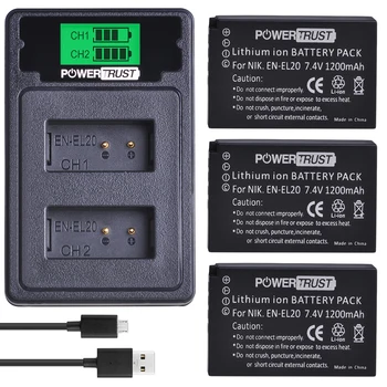 

3Pcs EN-EL20 EN-EL20A EL20 Battery+LCD USB Dual Charger with Type C Port for Nikon Coolpix P1000 Nikon1 J1, J2, J3 Nikon1 AW1