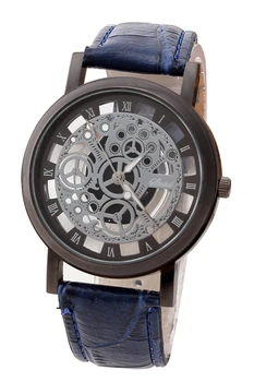 

YCYS!(Blue Strap & Black Dial) Men's Faux Leather Band Wrist Skeleton Watch