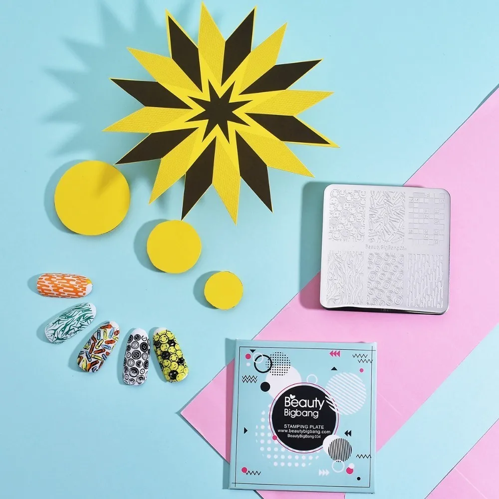 

Beauty BigBang 6cm Nail Stamping Plate Striped Smile Face Block Clip Pattern Stainless Steel Nail Art Stamping Plates