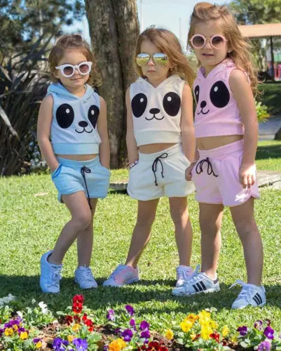

2018 New Summer kIds Girls Panda 2Pcs Cute Baby Girl Cotton Sleeveless Hoodie Top Shorts Sportwear Child Casual Outfits Clothes