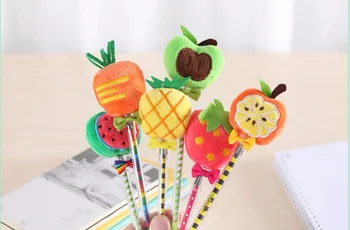 

new lovely fruit gel pen cute cartoon stationery prize gift pen Signature pen black ink office promotion pen 50pc office supply