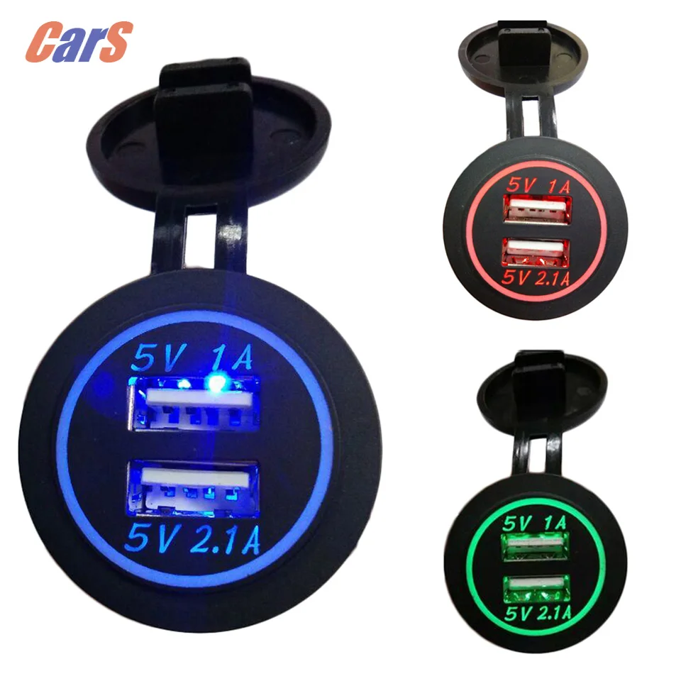  3 colors  Waterproof Car Charger 12V-24V Universal Dual USB Car Charger Cigarette Lighter LED digital display Charging Socket 