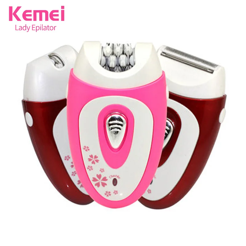 Kemei Rechargeable Electric Lady Epilator 3 in 1 Set Depilatory for