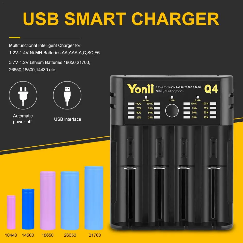 1 шт. 18650 зарядное устройство 4 слота USB 21700 AA AAA 26650 интеллектуальный, литиевый аккумулятор NiMH батарея независимое зарядное устройство
