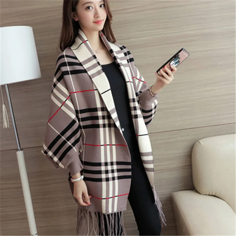 Spring Autumn Women Scarf Lady Tassels Shawl Long Cashmere Scarf Poncho with Sleeve