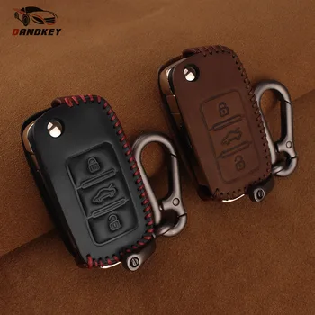 

Dandkey 100% Leather Car Key Case Cover For Volkswagen VW Golf 7 GTI R MK7 Tiguan 2017 For Skoda Octavia A7 For Seat Leon Lbiza