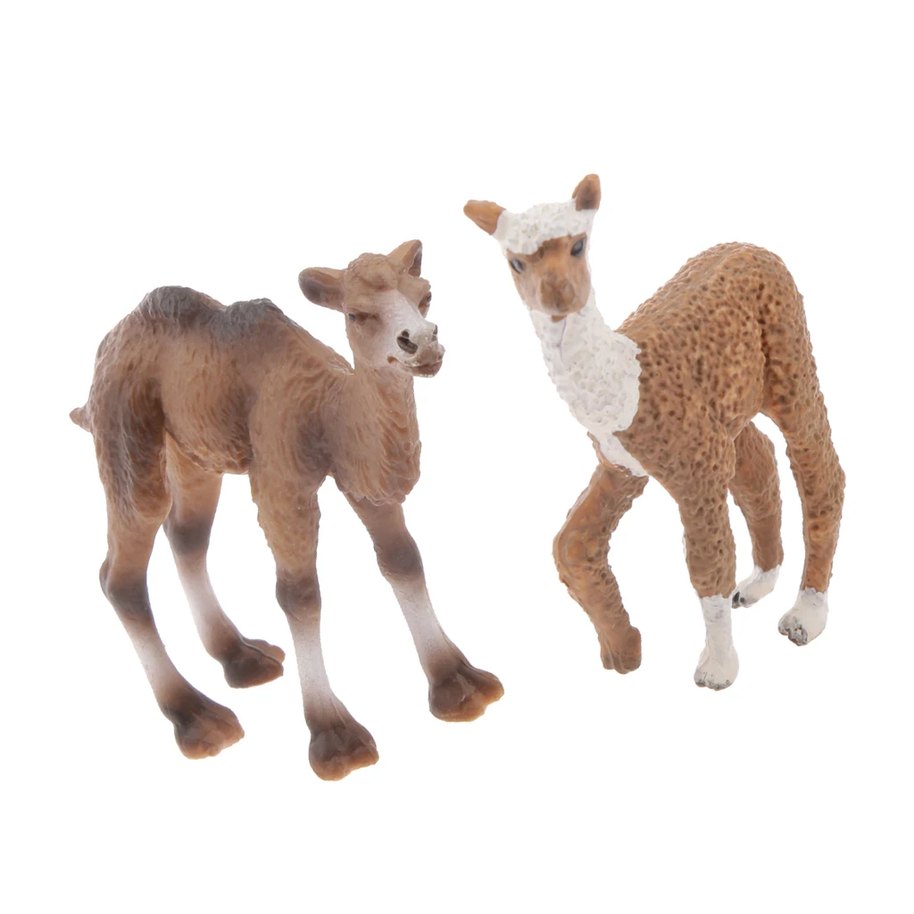 2 Pieces Realistic Animal Camel Alpaca Model Action Figures Playset Kids Toys