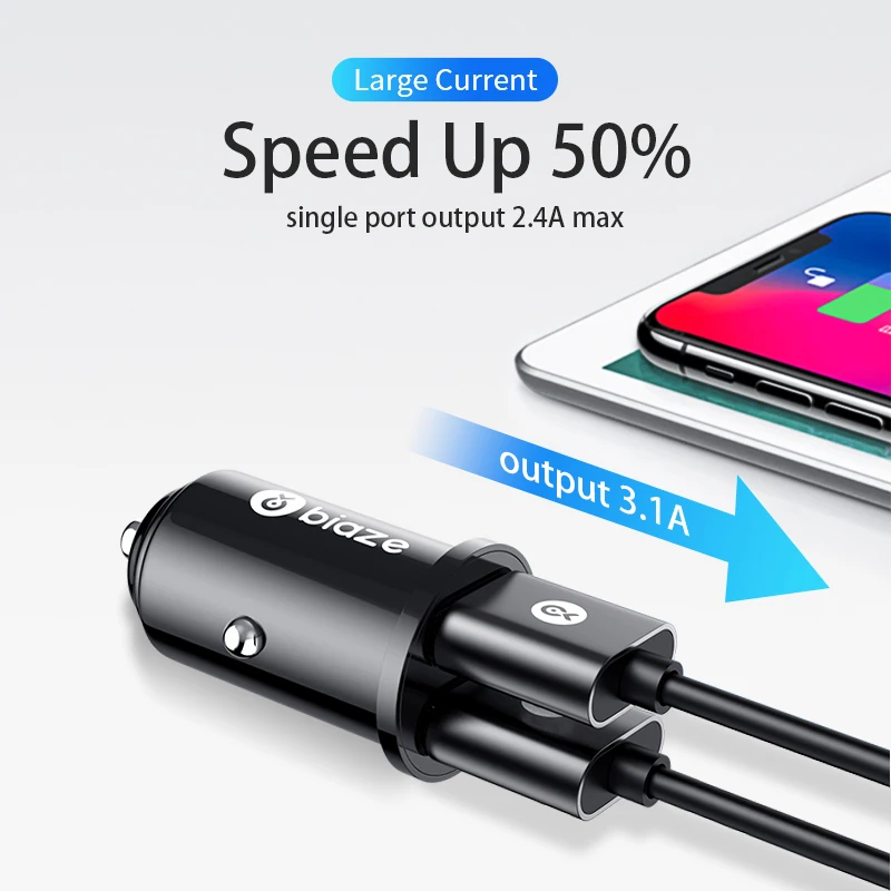 Biaze 3.1A المزدوج USB شاحن سيارة مصغرة USB شواحن العالمي ذكي شحن السيارات شاحن آيفون سامسونج الهاتف المحمول